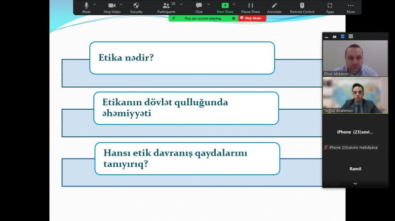 “Dövlət qulluğunda korrupsiyaya qarşı mübarizə və etik davranış qaydalarının tətbiqi məsələləri” mövzusunda növbəti təlim keçirilib