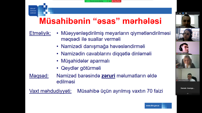 “Dövlət qulluğu vəzifələrinin tutulması məqsədilə müsahibənin keçirilmə qaydaları” mövzusunda onlayn təlim təşkil edilib