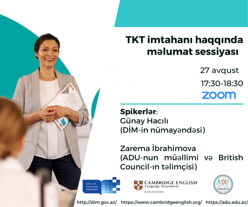 DİM Cambridge Assessment English təşkilatının rəsmi test mərkəzi olaraq Azərbaycan Dillər Universiteti ilə birlikdə TKT imtahanına dair onlayn məlumat sessiyası təşkil edəcək
