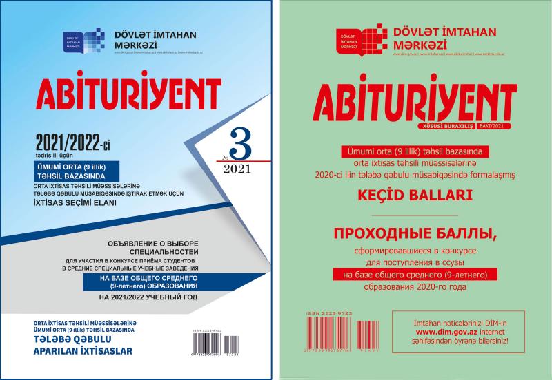 Dövlət İmtahan Mərkəzi "Abituriyent" jurnalının 3-cü nömrəsi və ümumi (9 illik) orta təhsil bazasında orta ixtisas təhsili müəssisələrinə 2020-ci ilin tələbə qəbulu müsabiqəsində formalaşmış keçid ballarını nəşr edib
